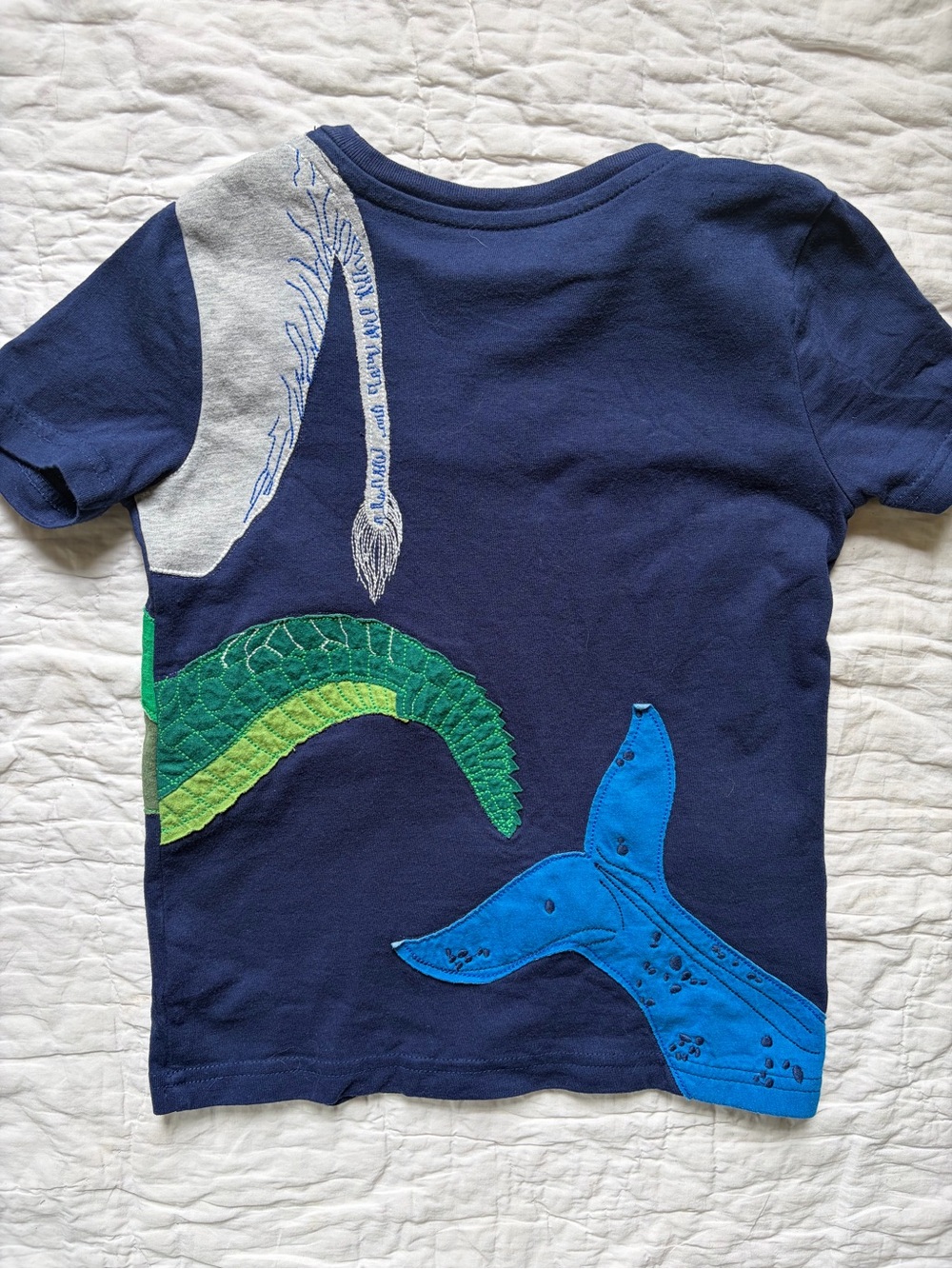 Mini Boden Navy Short Sleeve Tee with Colorful Sea Creature Appliqués - Picture 4 of 5